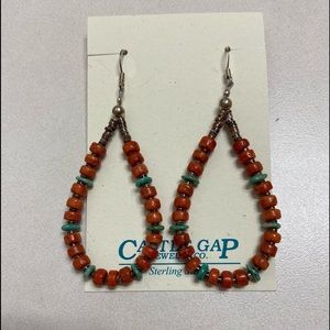 Federico Red Oyster Shell and Turquoise Sterling Silver Earrings